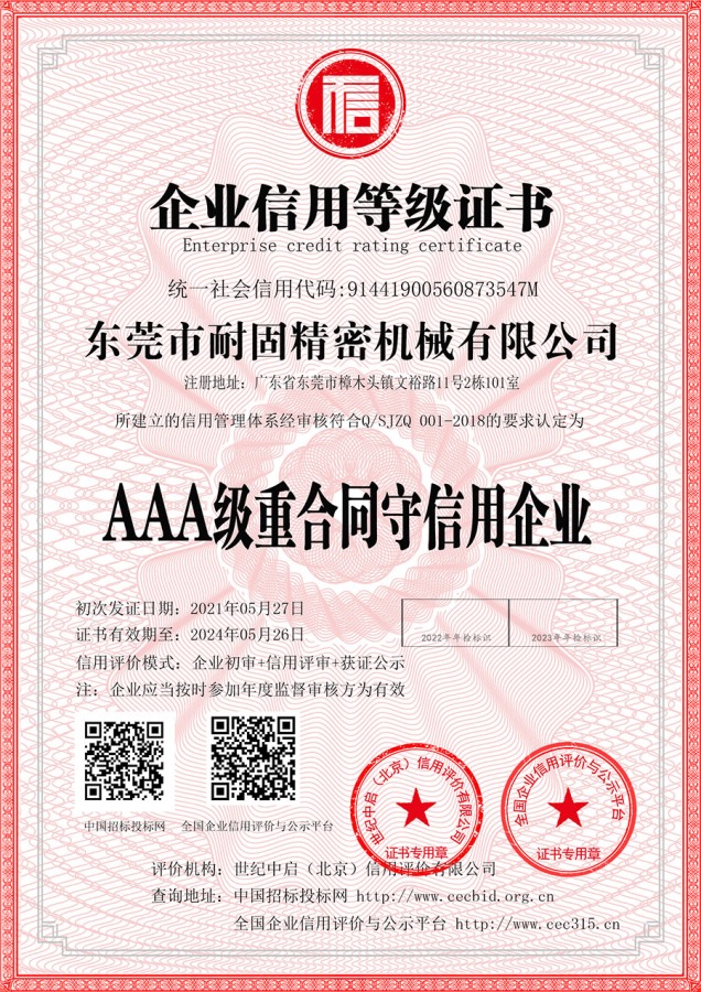 Enterprise credit rating certificate